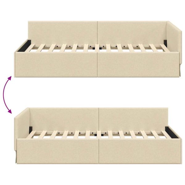 Ъглова рамка за легло с таблото Крем 90 см x 200 см текстил