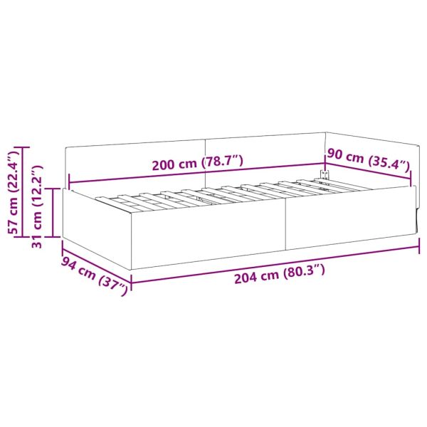 Ъглова рамка за легло с таблото Крем 90 см x 200 см текстил