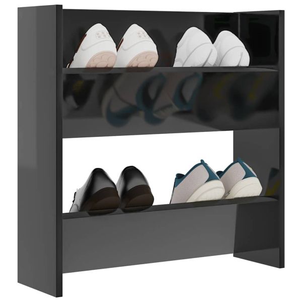 Шкаф за обувки, черен гланц, 60x18x60 см, инженерно дърво