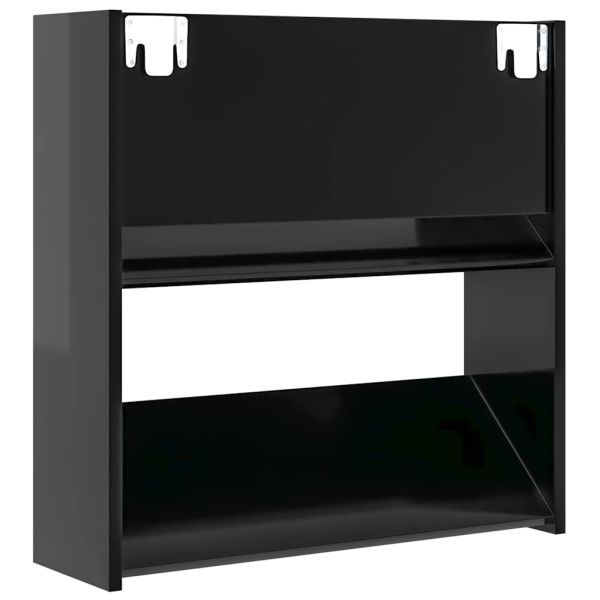 Шкаф за обувки, черен гланц, 60x18x60 см, инженерно дърво