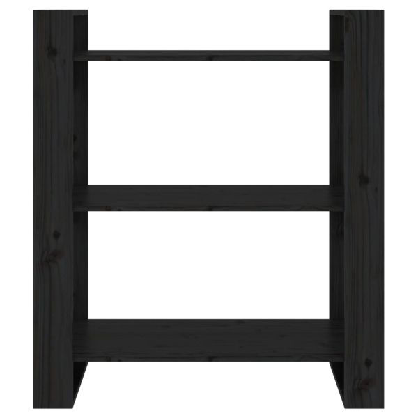 Библиотека/разделител за стая, черна, 80x35x91 см, бор масив