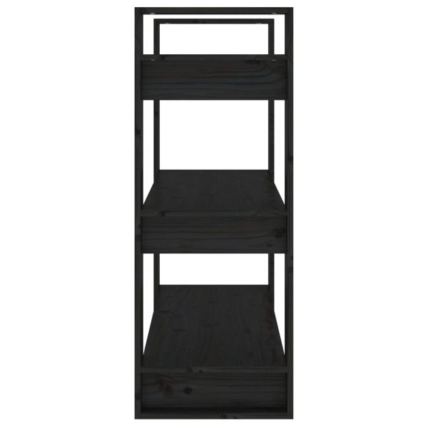 Библиотека/разделител за стая, черна, 80x35x91 см, бор масив