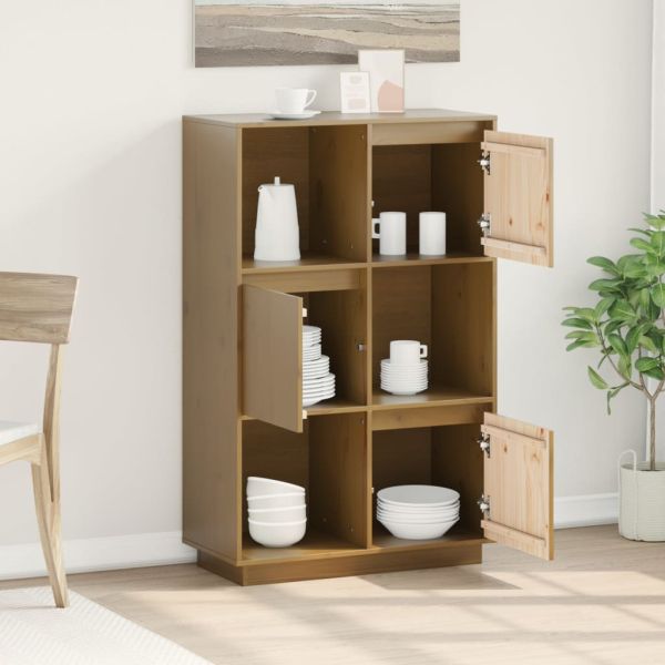 Висок шкаф, меденокафяв, 74x35x117 см, борово дърво масив