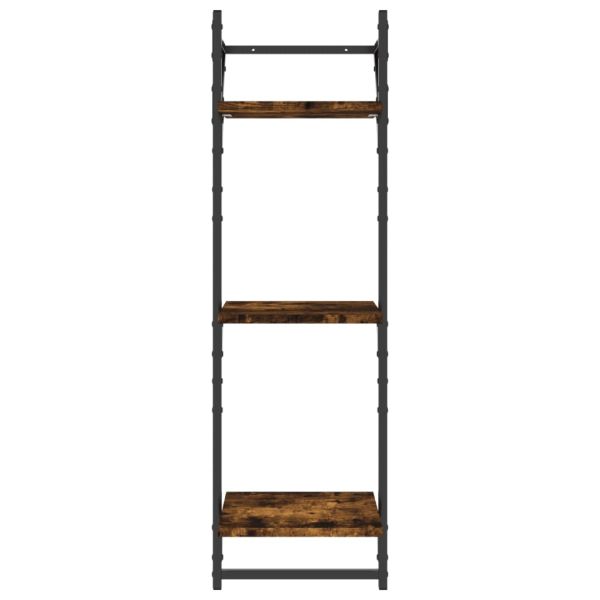 Триетажни стенни рафтове с пръти 2 бр опушен дъб 30x25x100 см