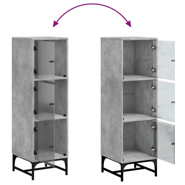 Висок шкаф със стъклени врати, бетонно сив, 35x37x120 см