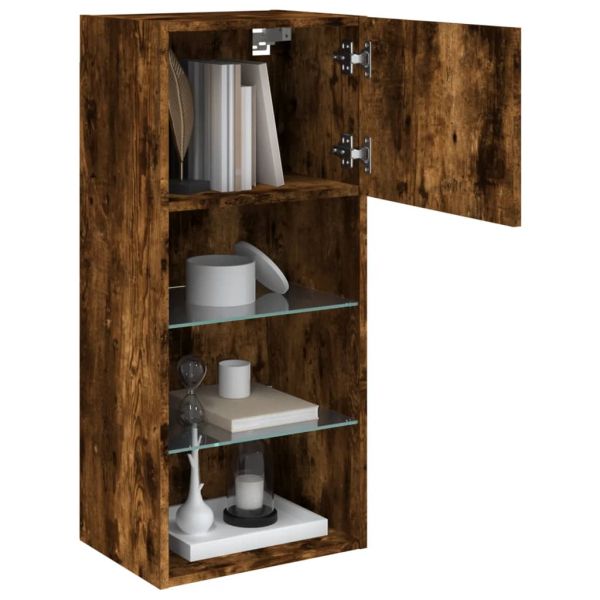 ТВ шкаф с LED осветление, опушен дъб, 40,5x30x90 см