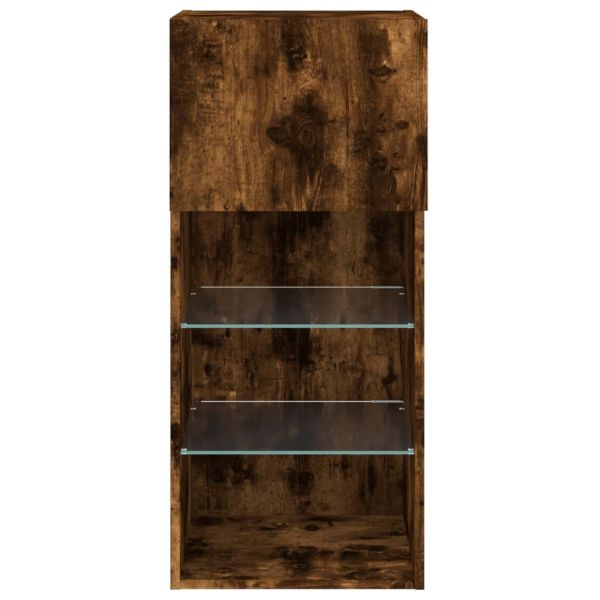 ТВ шкаф с LED осветление, опушен дъб, 40,5x30x90 см