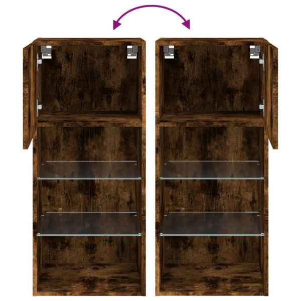 ТВ шкаф с LED осветление, опушен дъб, 40,5x30x90 см