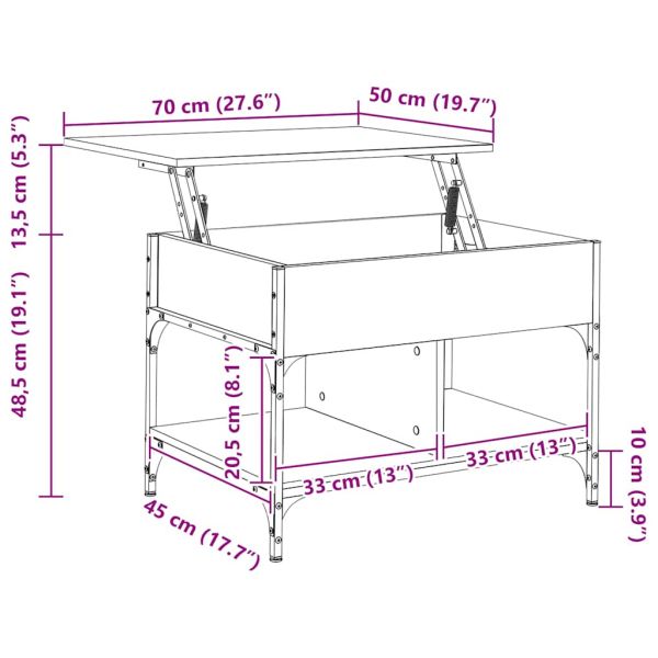 Кафе маса, кафяв дъб, 70x50x50 см, инженерно дърво и метал