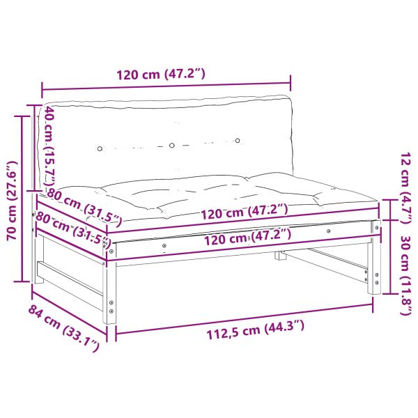 Градинен среден диван Масивна боровина Восъчен Кафяв