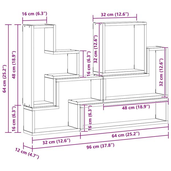 Стенен рафт Монтиране на стена Дъб 96 x 12 x 64 см