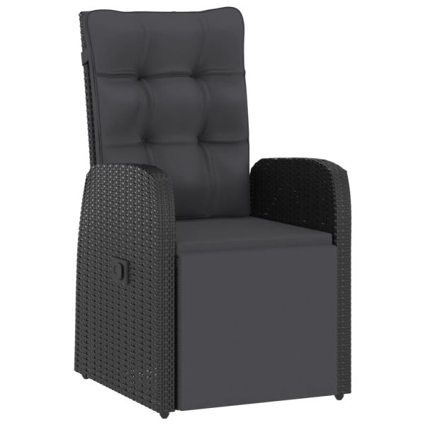 Градински комплект с възглавници, 11 части, полиратан, черен