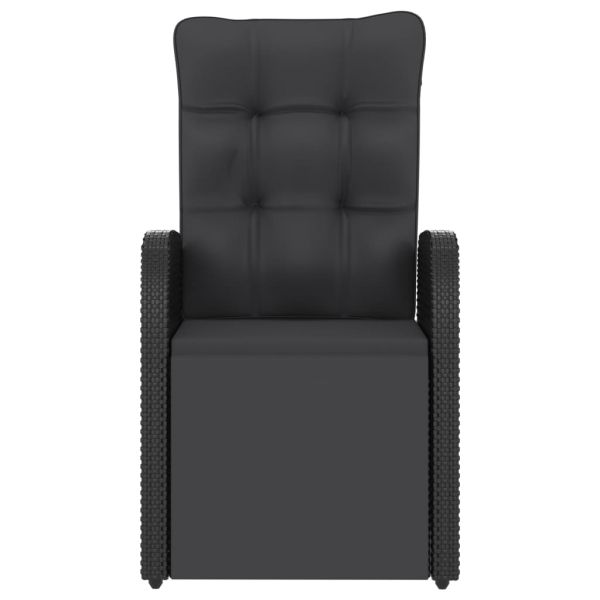 Градински комплект с възглавници, 11 части, полиратан, черен