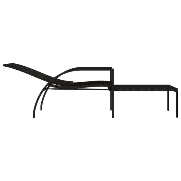 Шезлонг с поставка за крака, PE ратан, кафяв