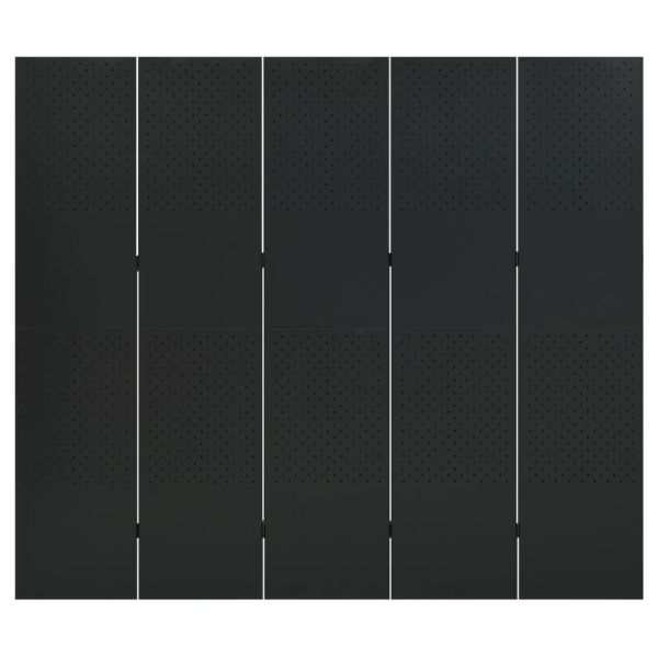 Параван за стая, 5 панела, черен, 200x180 см, стомана