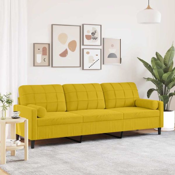 3-местен диван с декоративни възглавници жълт 210 см кадифе