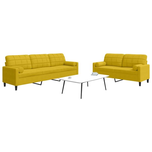 Мека мебел от 2 части с възглавници и болстери жълт кадифе