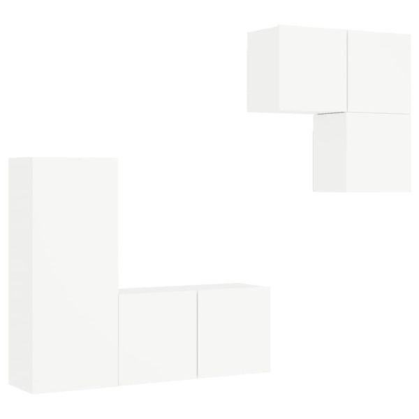 ТВ стенни модули, 4 части, бели, инженерно дърво