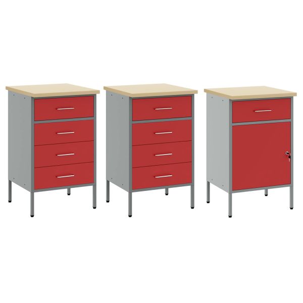 Работен кабинет с чекмедже 3 pcs Червен и сив 150 x 55 x 85 см