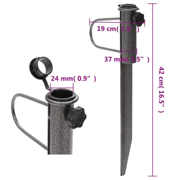 Стойки за чадъри с шипове 2 бр 19x42 см поцинкована стомана