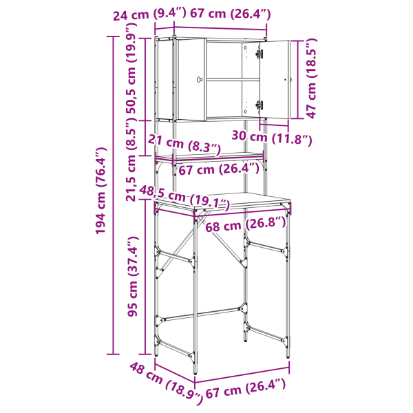 Шкаф за пералня Дъб 68 x 48,5 x 194 см Инженерно дърво