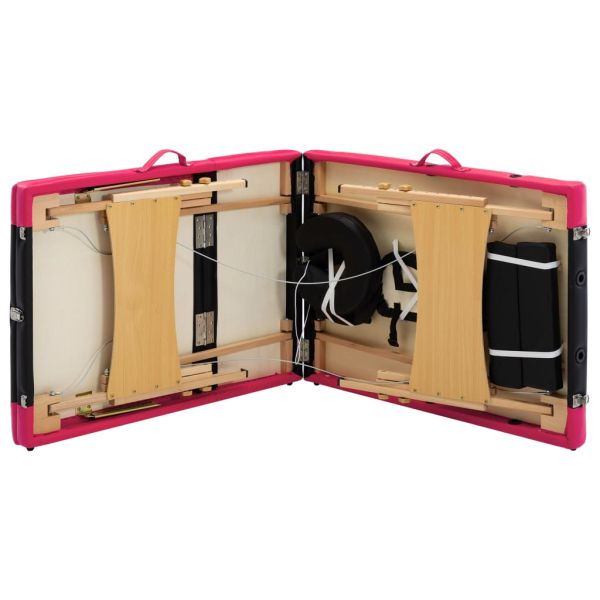 Сгъваема масажна кушетка, 3 зони, дърво, черно и розово