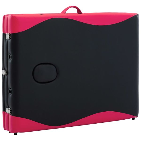 Сгъваема масажна кушетка, 3 зони, дърво, черно и розово