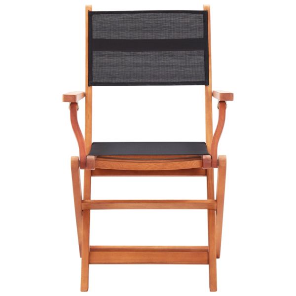 Сгъваеми градински столове 8 бр черни евкалипт масив textilene