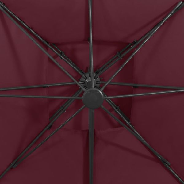 Конзолен градински чадър с двоен покрив 300x300 см бордо червен