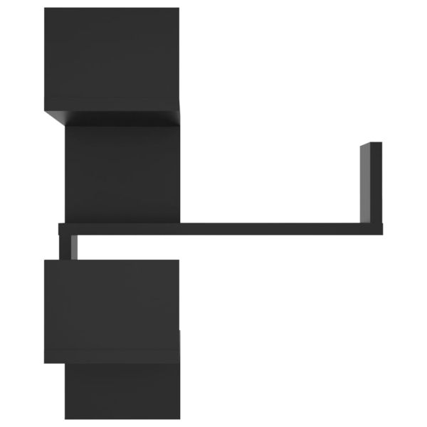 Стенни ъглови рафтове, 2 бр, черни, 40x40x50см, инженерно дърво