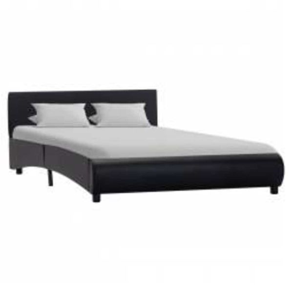 Рамка за легло с LED, черна, изкуствена кожа, 140x200 cм