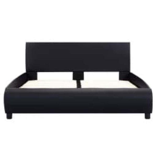 Рамка за легло с LED, черна, изкуствена кожа, 140x200 cм