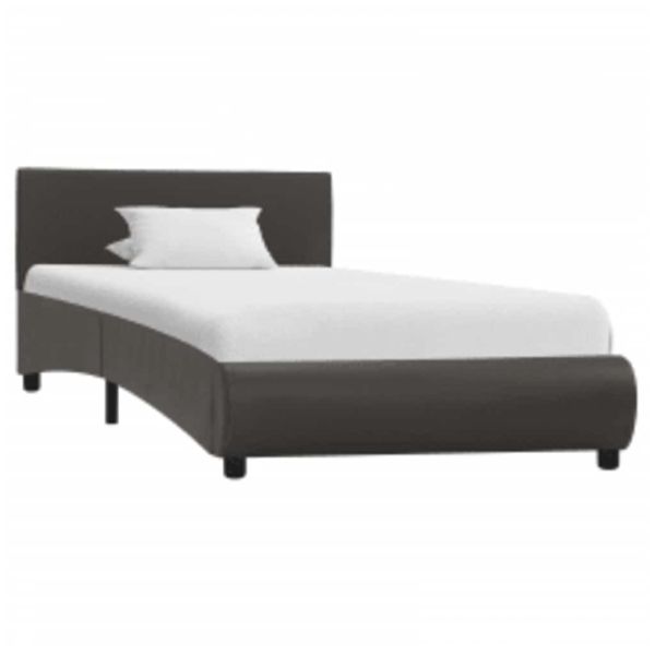 Рамка за легло с LED, сива, изкуствена кожа, 90x200 cм