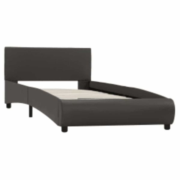 Рамка за легло с LED, сива, изкуствена кожа, 90x200 cм