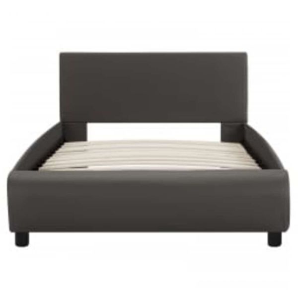 Рамка за легло с LED, сива, изкуствена кожа, 90x200 cм