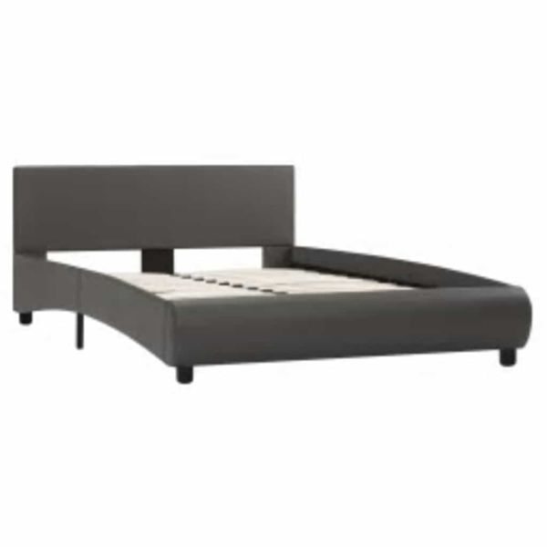 Рамка за легло с LED, сива, изкуствена кожа, 140x200 cм