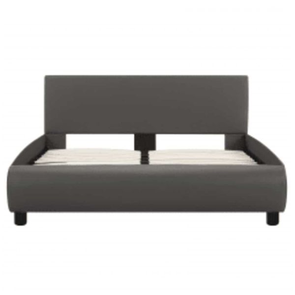 Рамка за легло с LED, сива, изкуствена кожа, 140x200 cм