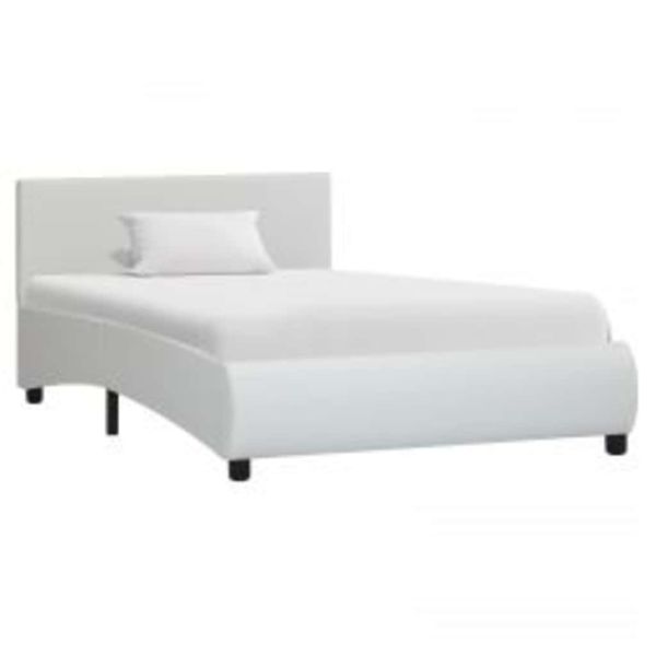 Рамка за легло с LED, бяла, изкуствена кожа, 90x200 cм