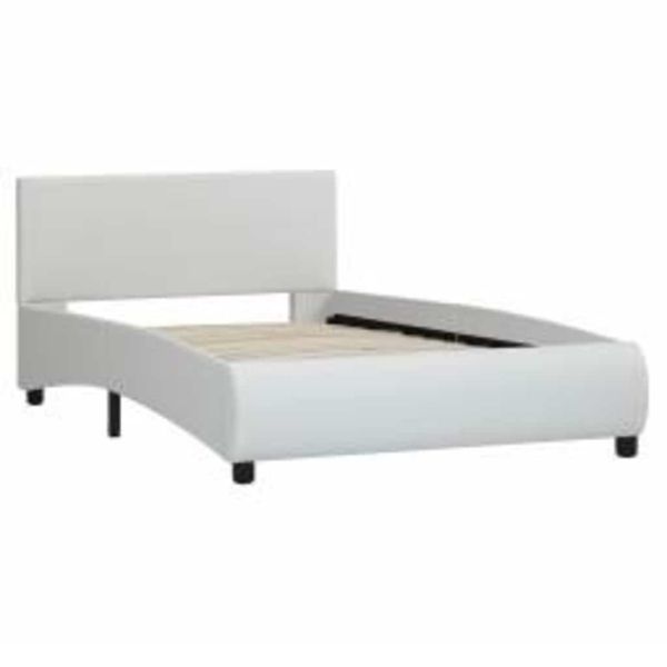 Рамка за легло с LED, бяла, изкуствена кожа, 90x200 cм