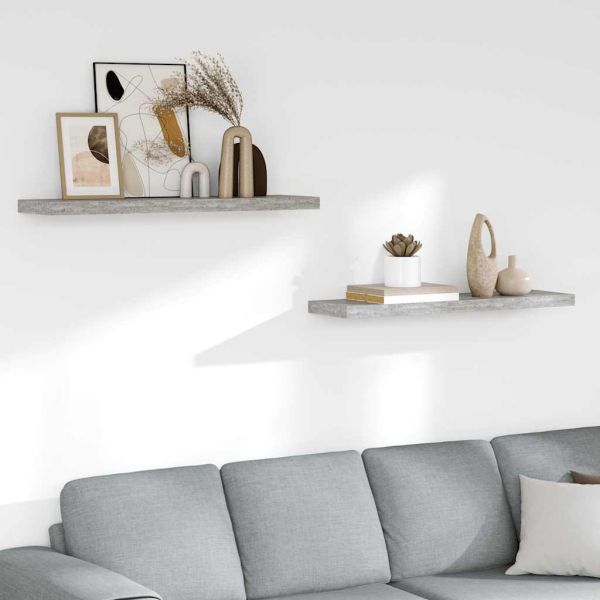 Окачени стенни рафтове 2 бр бетонно сиви 90x23,5x3,8 см МДФ