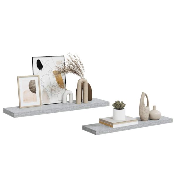 Окачени стенни рафтове 2 бр бетонно сиви 90x23,5x3,8 см МДФ