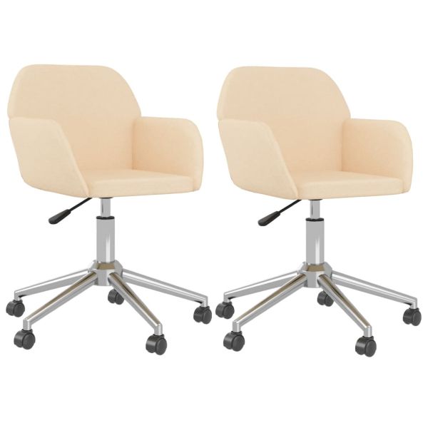 Въртящи се трапезни столове, 2 бр, кремави, текстил