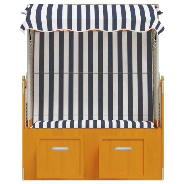 Strandkorb с навес, полиратан и масивно дърво, бяло и синьо