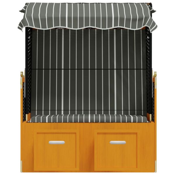 Strandkorb с навес, полиратан и масивно дърво, черно и сиво