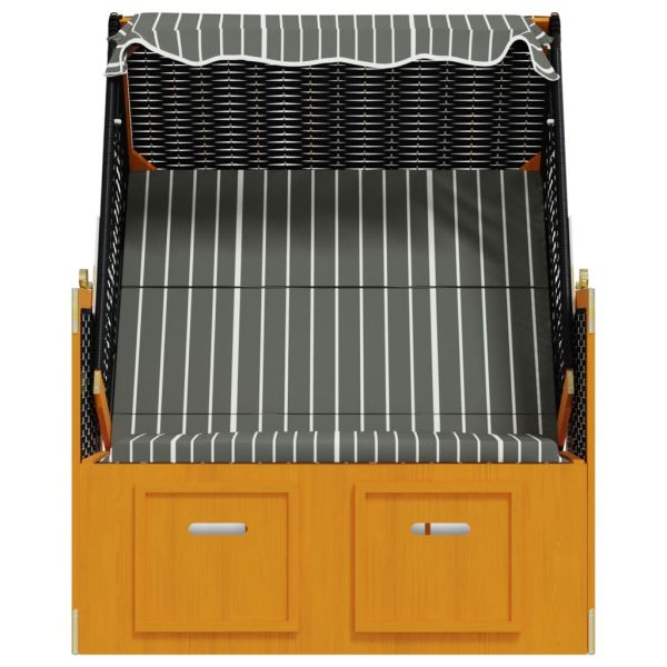 Strandkorb с навес, полиратан и масивно дърво, черно и сиво