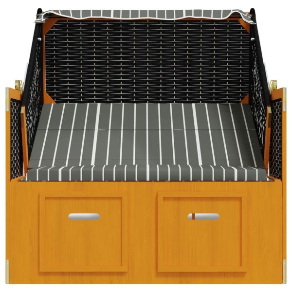 Strandkorb с навес, полиратан и масивно дърво, черно и сиво