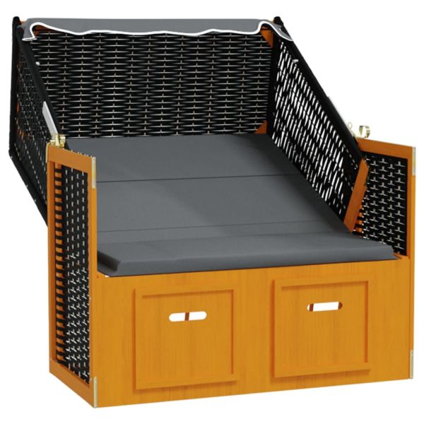 Strandkorb с навес, полиратан и масивно дърво, черно и антрацит