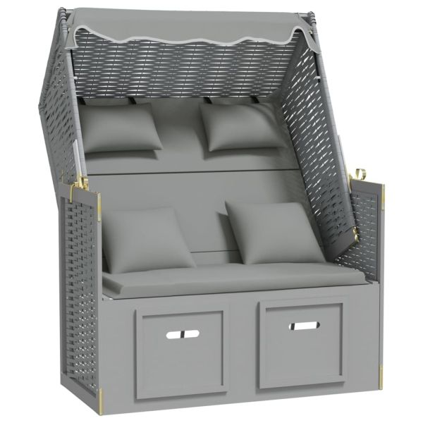 Strandkorb с възглавници, полиратан и масивно дърво, сиво