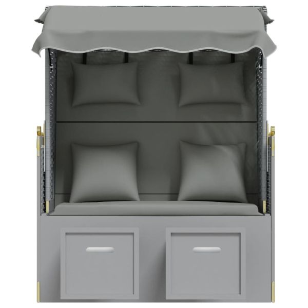 Strandkorb с възглавници, полиратан и масивно дърво, сиво