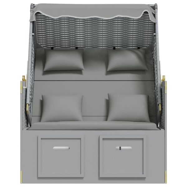 Strandkorb с възглавници, полиратан и масивно дърво, сиво